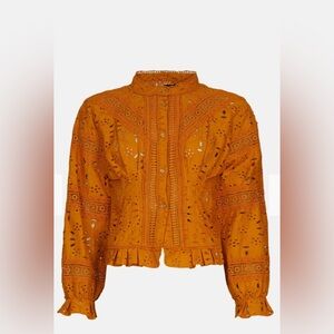 Karen Millen Mixed Eyelet Ruffle Woven Blouse